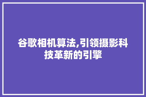 谷歌相机算法,引领摄影科技革新的引擎