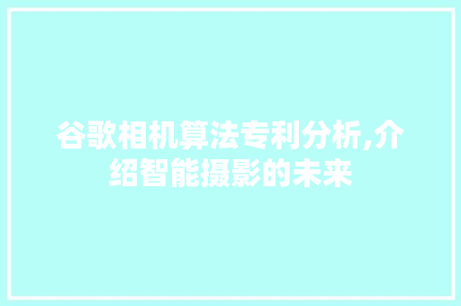 谷歌相机算法专利分析,介绍智能摄影的未来