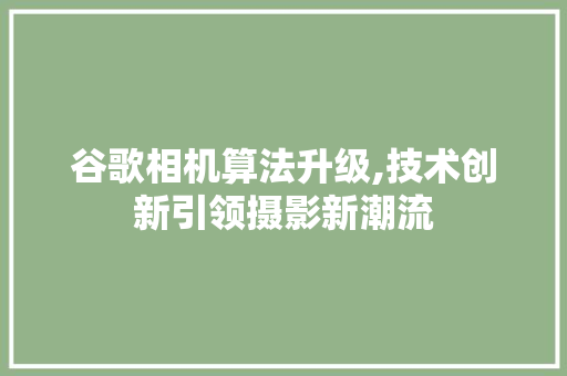 谷歌相机算法升级,技术创新引领摄影新潮流