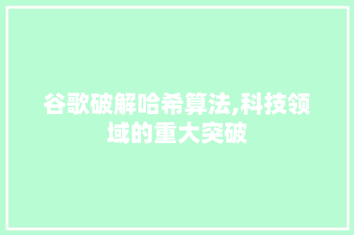 谷歌破解哈希算法,科技领域的重大突破