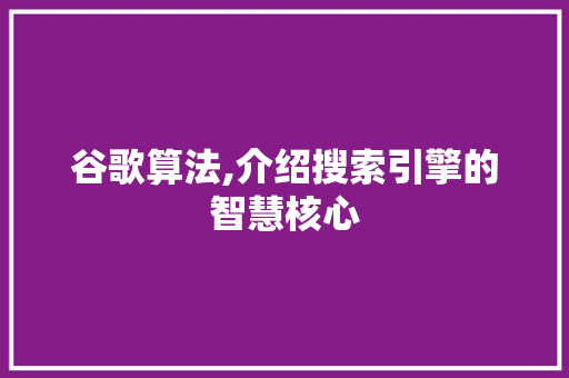 谷歌算法,介绍搜索引擎的智慧核心