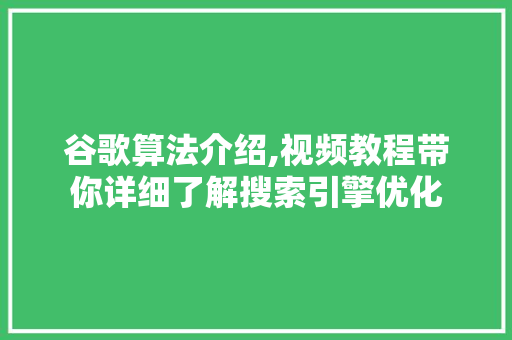 谷歌算法介绍,视频教程带你详细了解搜索引擎优化