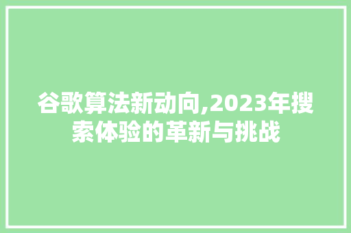 谷歌算法新动向,2023年搜索体验的革新与挑战