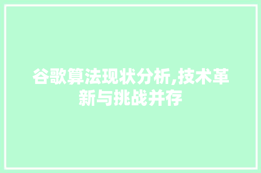 谷歌算法现状分析,技术革新与挑战并存