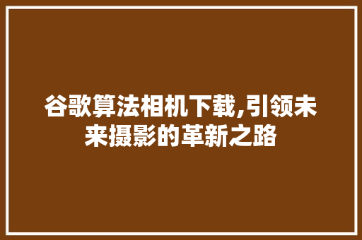 谷歌算法相机下载,引领未来摄影的革新之路