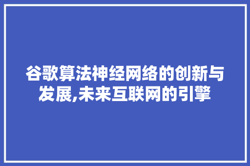 谷歌算法神经网络的创新与发展,未来互联网的引擎