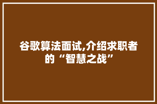 谷歌算法面试,介绍求职者的“智慧之战”