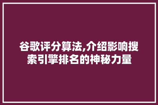 谷歌评分算法,介绍影响搜索引擎排名的神秘力量