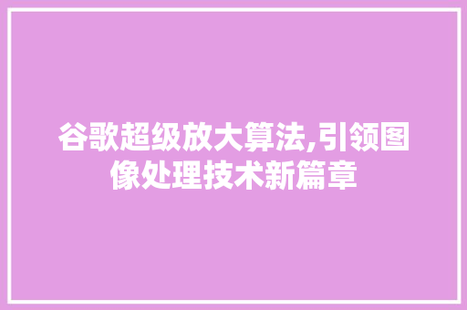 谷歌超级放大算法,引领图像处理技术新篇章