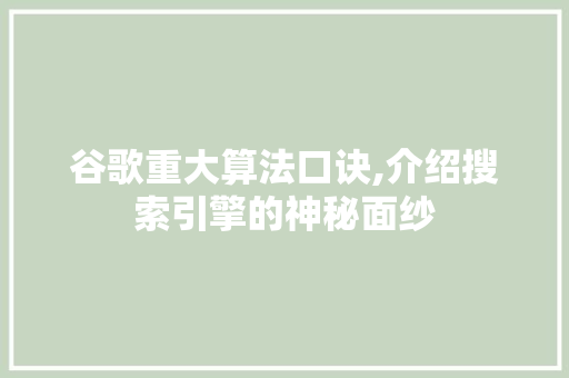 谷歌重大算法口诀,介绍搜索引擎的神秘面纱