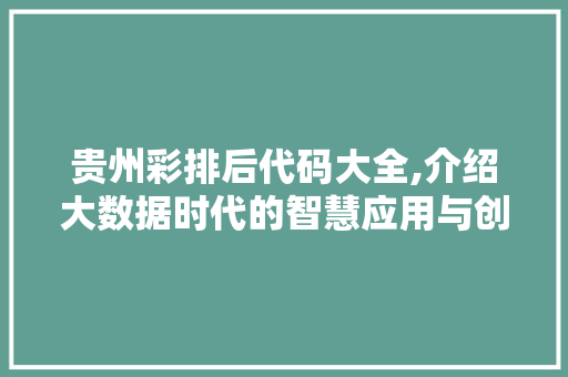 贵州彩排后代码大全,介绍大数据时代的智慧应用与创新