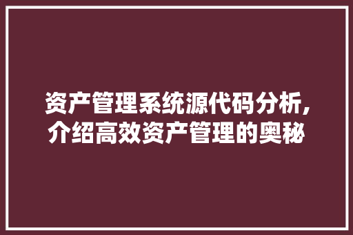 资产管理系统源代码分析,介绍高效资产管理的奥秘