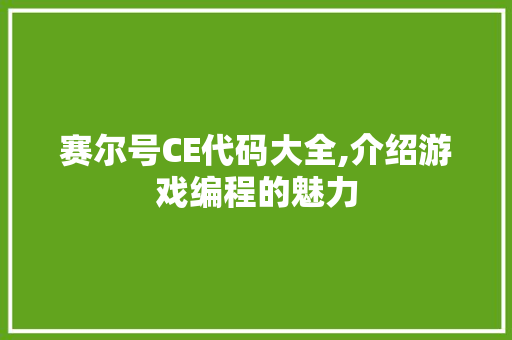 赛尔号CE代码大全,介绍游戏编程的魅力