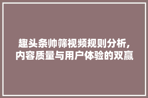 趣头条帅筛视频规则分析,内容质量与用户体验的双赢之路