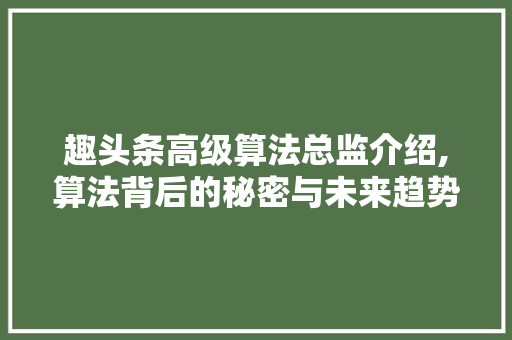 趣头条高级算法总监介绍,算法背后的秘密与未来趋势