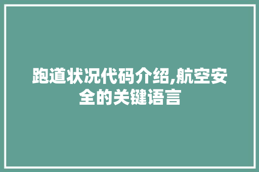 跑道状况代码介绍,航空安全的关键语言