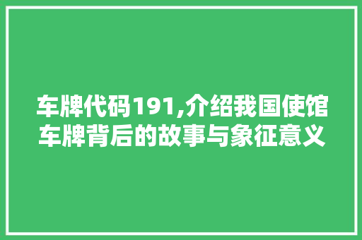 车牌代码191,介绍我国使馆车牌背后的故事与象征意义