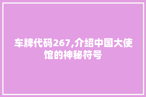 车牌代码267,介绍中国大使馆的神秘符号