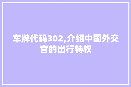 车牌代码302,介绍中国外交官的出行特权