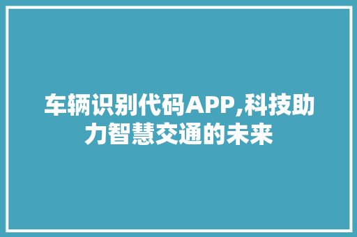 车辆识别代码APP,科技助力智慧交通的未来 SQL