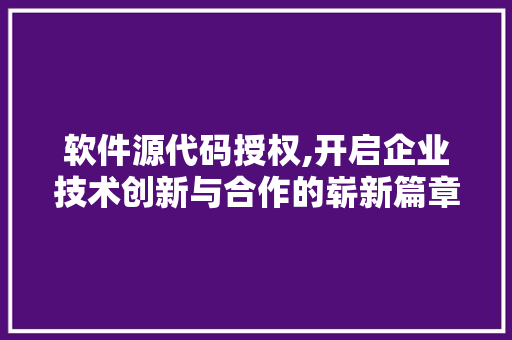 软件源代码授权,开启企业技术创新与合作的崭新篇章