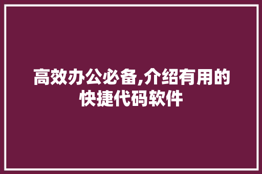 高效办公必备,介绍有用的快捷代码软件