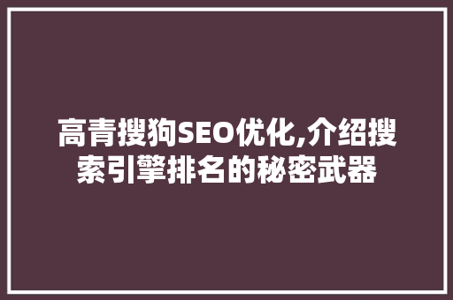 高青搜狗SEO优化,介绍搜索引擎排名的秘密武器