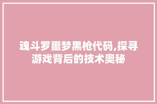 魂斗罗噩梦黑枪代码,探寻游戏背后的技术奥秘