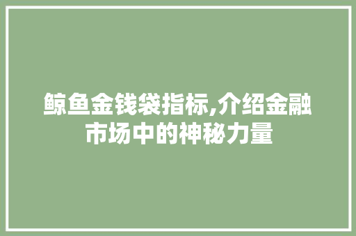 鲸鱼金钱袋指标,介绍金融市场中的神秘力量