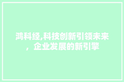 鸿科经,科技创新引领未来，企业发展的新引擎