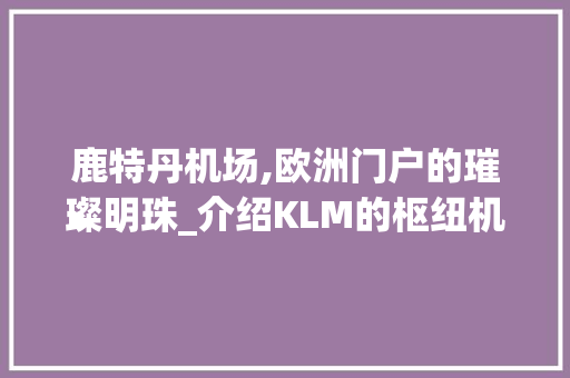 鹿特丹机场,欧洲门户的璀璨明珠_介绍KLM的枢纽机场