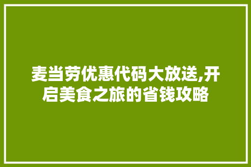 麦当劳优惠代码大放送,开启美食之旅的省钱攻略