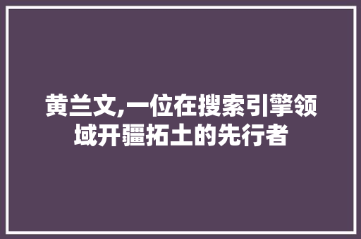 黄兰文,一位在搜索引擎领域开疆拓土的先行者