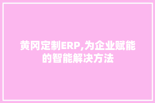 黄冈定制ERP,为企业赋能的智能解决方法