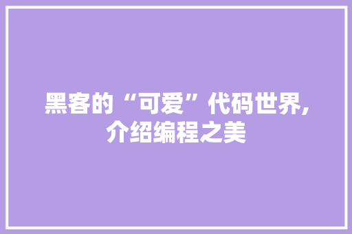 黑客的“可爱”代码世界,介绍编程之美