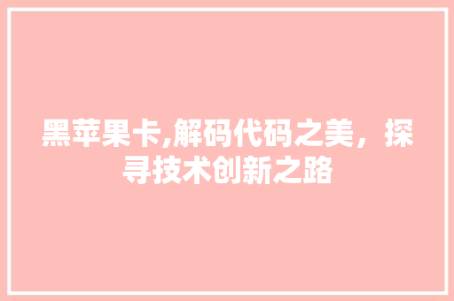 黑苹果卡,解码代码之美，探寻技术创新之路