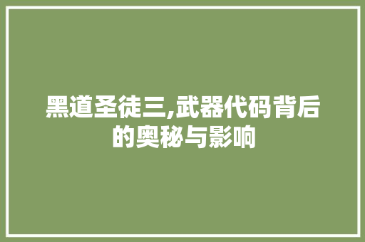 黑道圣徒三,武器代码背后的奥秘与影响