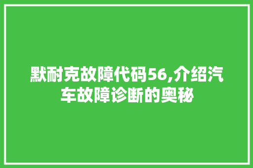 默耐克故障代码56,介绍汽车故障诊断的奥秘