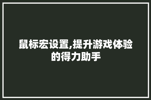 鼠标宏设置,提升游戏体验的得力助手