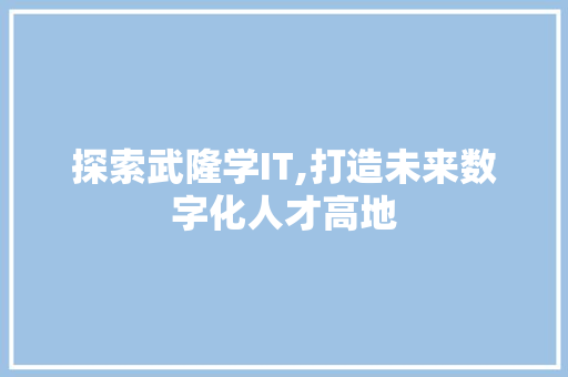 探索武隆学IT,打造未来数字化人才高地