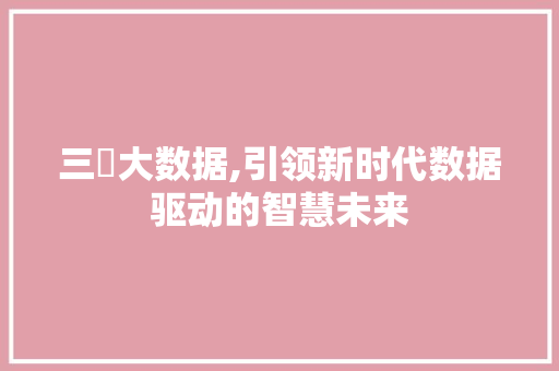 三燊大数据,引领新时代数据驱动的智慧未来