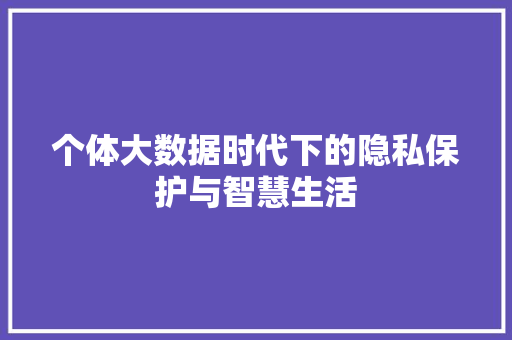 个体大数据时代下的隐私保护与智慧生活