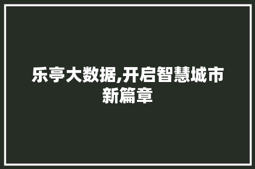 乐亭大数据,开启智慧城市新篇章