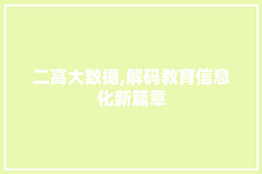 二高大数据,解码教育信息化新篇章