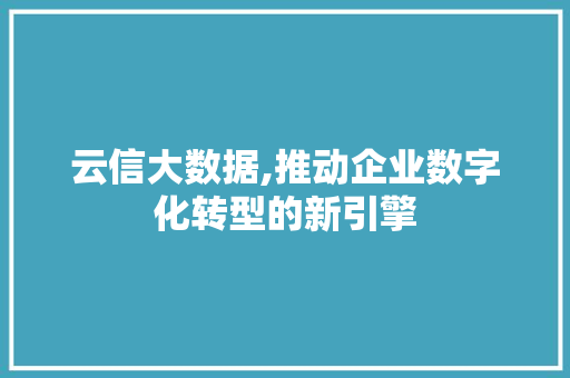 云信大数据,推动企业数字化转型的新引擎