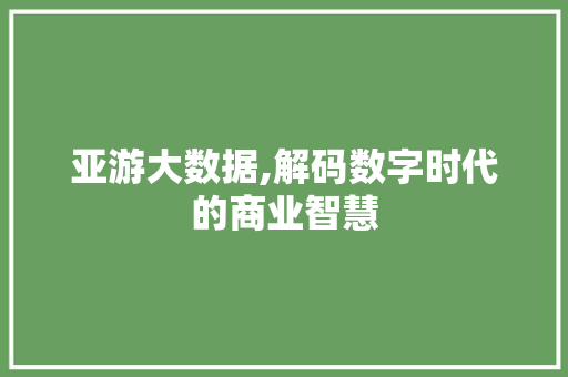 亚游大数据,解码数字时代的商业智慧