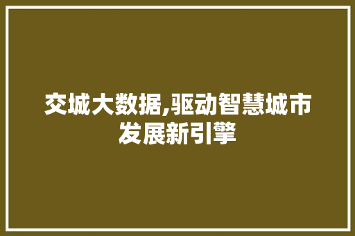 交城大数据,驱动智慧城市发展新引擎 SQL