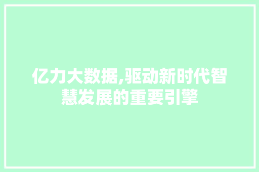 亿力大数据,驱动新时代智慧发展的重要引擎