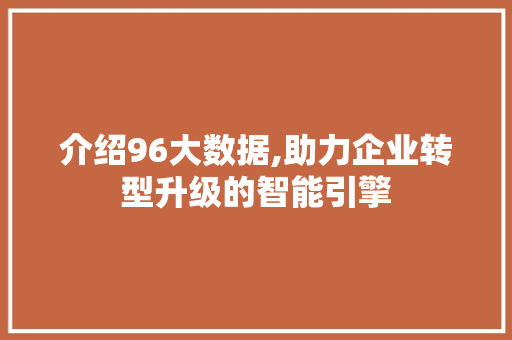 介绍96大数据,助力企业转型升级的智能引擎