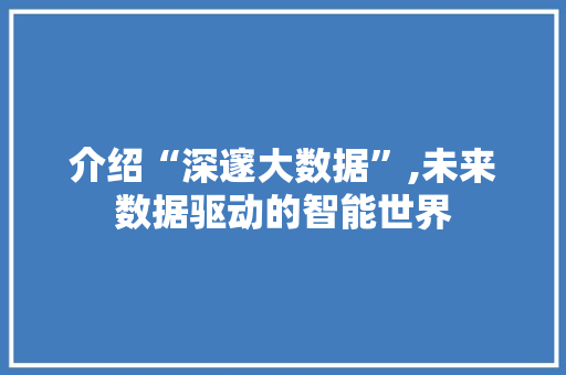 介绍“深邃大数据”,未来数据驱动的智能世界